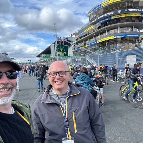 Ben and a friend at the Le Mans circuit
